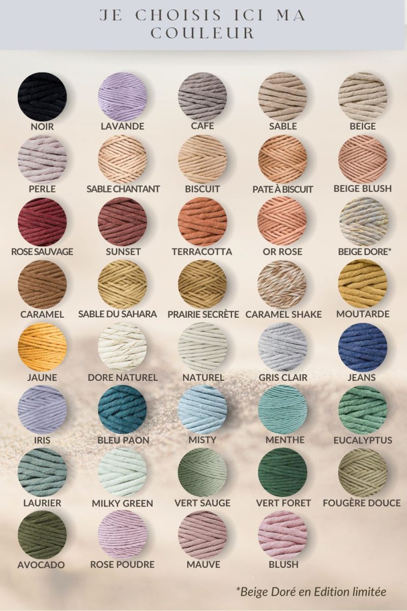 Nuancier de 39 couleurs pour créations murales en macramé